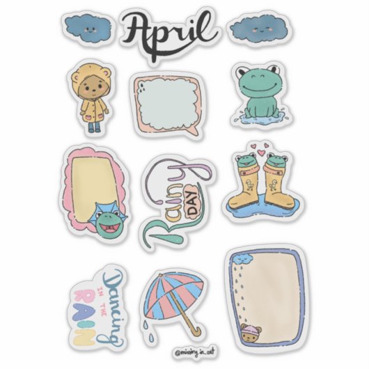 April Sticker Sheet – Rainy Days (Voorkant)