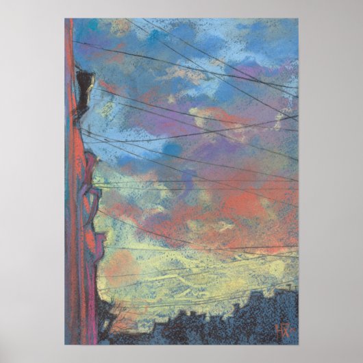 April Sunset, Sky City Landscape Pastel Painting P Poster (Voorkant)