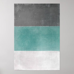 "April" Turquoise en grijze Abstracte kunst Poster
