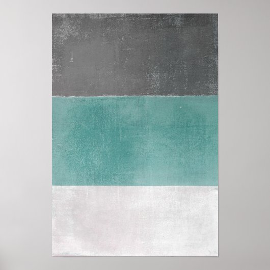 "April" Turquoise en grijze Abstracte kunst Poster (Voorkant)