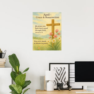 April Verjaardag Bijbelvers Kruis en Opstanding Poster