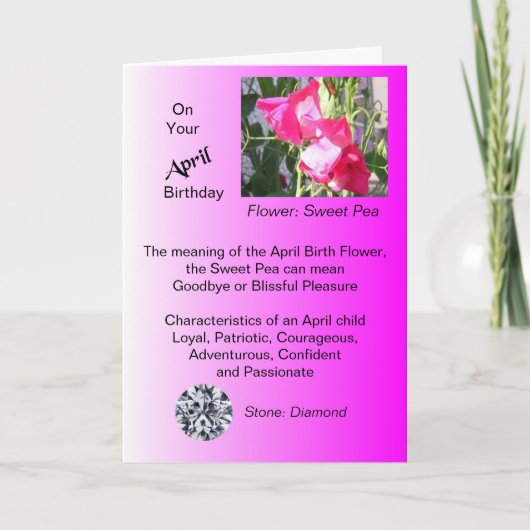 April Verjaardag Kaart - Sweet Pea en Diamond (Voorkant)