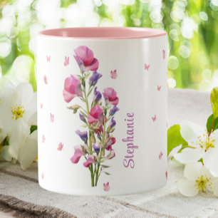 April Verjaardag Sweet Pea Geboorte Maand Bloem Bl Tweekleurige Koffiemok
