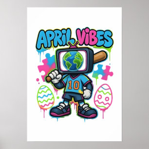 April Vibes Retro TV Head: Een Graffiti Collage va Poster