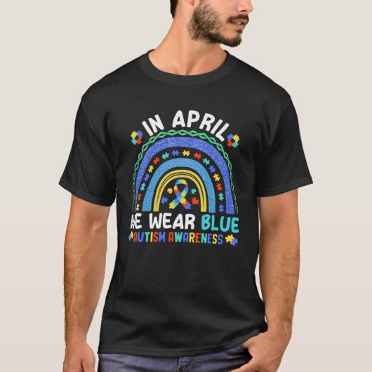 April We Wear Blue Autism Awareness Rainbow Puzzle T-shirt (Voorkant)