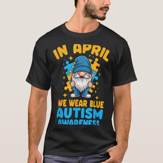 April wear blue autism acceptance gnome puzzle t-shirt (Voorkant)