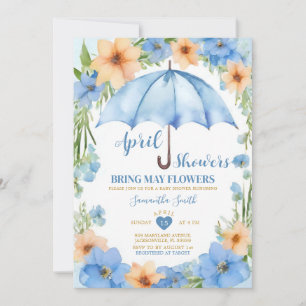 Aprilse Showers Brengen Mei Bloemen Blauwe Paraplu Kaart