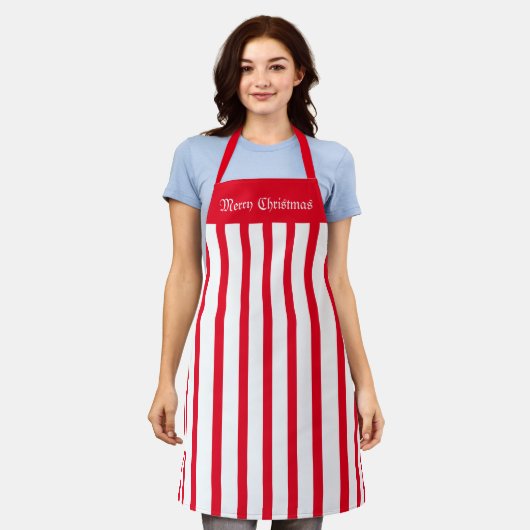Apron Cafe Red en White Stripe Merry Kerstmis Schort (Gedragen)