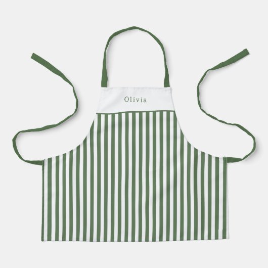 Apron Children - Personalised Forest Green Stripe. Schort (Voorkant)