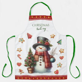 Apron Large Snowman and Christmas Cookies Red Schort