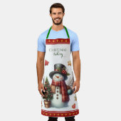 Apron Large Snowman and Christmas Cookies Red Schort (Gedragen)