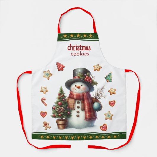 Apron Medium Snowman and Christmas Cookies Green Schort (Voorkant)