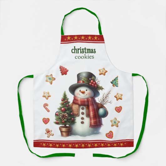 Apron Medium Snowman and Christmas Cookies Red Schort (Voorkant)