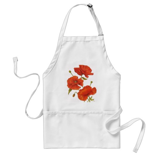 Apron Poppies on White Standaard Schort (Voorkant)