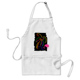 APRON ~ RETRO NEON PALM & FLAMINGO APRONS TIKI BAR STANDAARD SCHORT