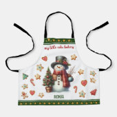 Apron Small Snowman and Christmas Cookies Green Schort (Voorkant)