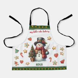 Apron Small Snowman and Christmas Cookies Green Schort