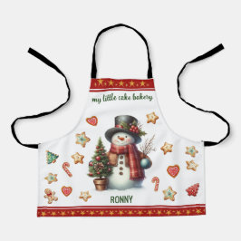 Apron Small Snowman and Christmas Cookies Red Schort