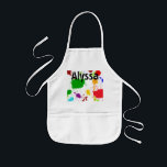 Apron van gepersonaliseerd Kind verven Kinder Schort<br><div class="desc">Een helder en kleurrijk ontwerp voor uw ontluikende kunstenaar. Een regenboog van verf wordt verspreid over het ontwerp met de mogelijkheid om zich aan te passen aan de naam van uw kind of de schoolnaam. U kunt ook leeg laten. Dit ontwerp kan ook op volwassen maatscharen worden gebruikt.</div>