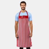 Apron van gestreept rood en wit patroon schort (Gedragen)