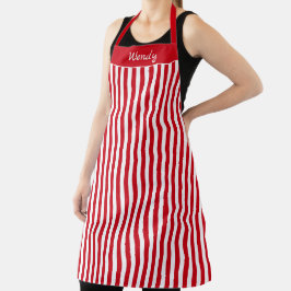 Apron van gestreept rood en wit patroon schort