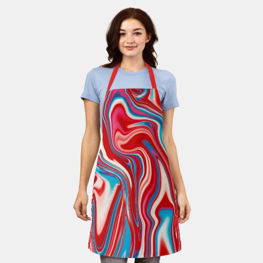 Apron voor rode witte en blauwe verf schort (Gedragen)