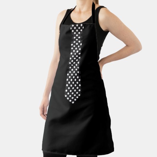 Apron With Polka Dot Tie Black Barbecue Apron Schort (Insitu)