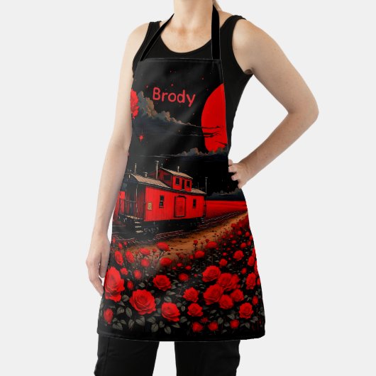Apron with Train Box Car and Roses Schort (Insitu)