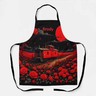 Apron with Train Box Car and Roses  Schort