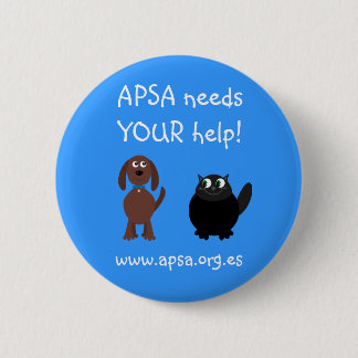 APSA Animal Protection Charity Cartoon Dog & Cat Ronde Button 5,7 Cm