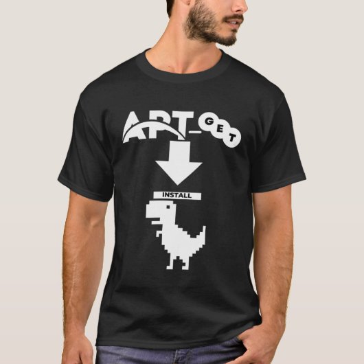 APT Get install DINO Dinosaur Computer Programmer T-shirt (Voorkant)
