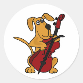 AQ- Bruine Puppy Hond Spelen De Cello Ronde Sticker