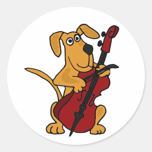 AQ- Bruine Puppy Hond Spelen De Cello Ronde Sticker (Voorkant)