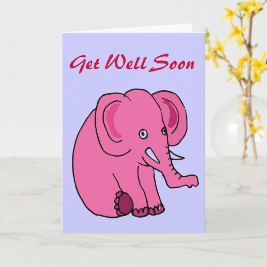 AQ- Funny Pink Elephant Get Well Kaart (Gele Bloem)
