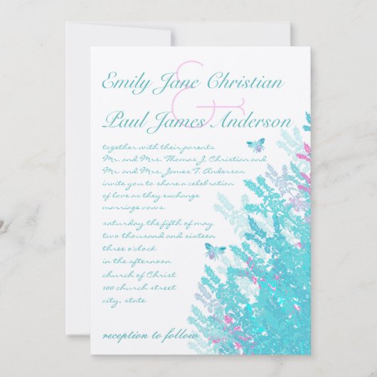 Aqau Blue en Hot Pink Wilde Bloembijen Kaart (Voorkant)