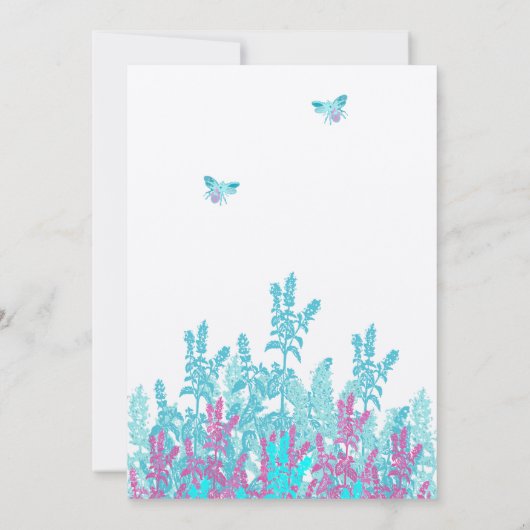 Aqau Blue en Hot Pink Wilde Bloembijen Kaart (Achterkant)