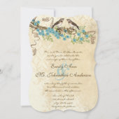 Aqau & Navy Cherry Blossom  Bird Weddings Kaart (Voorkant)