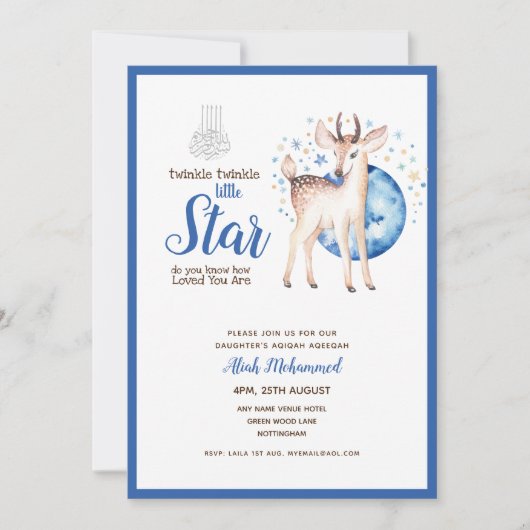 Aqiqah Aqeeqah Uitnodigingen Sjabloon Twinkle Star (Voorkant)