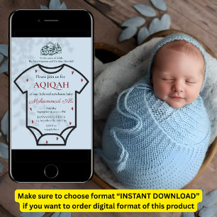 Aqiqah Blauw Body Suit Baby Jongen Moslim Islamiti Kaart