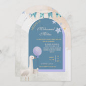 Aqiqah Invitation for Baby Boy  Editable Blue Arch Kaart (Voorkant / Achterkant)