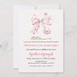 Aqiqah Pink Bow Girl Uitnodiging
