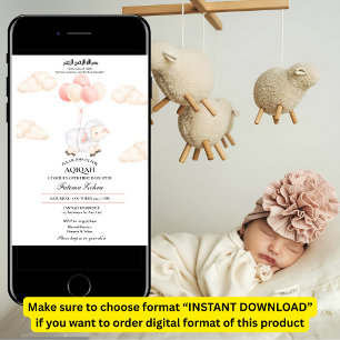 Aqiqah Schattige roze schapenballon baby meisje mo Kaart