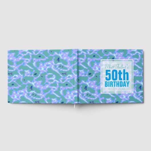 Aqua Abstract 50th Birthday Guest Book Gastenboek (Volledig)