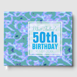 Aqua Abstract 50th Birthday Guest Book Gastenboek