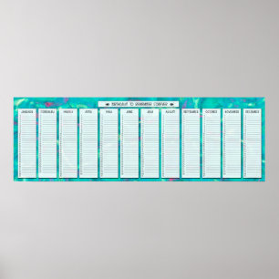 Aqua Abstract, permanent verjaardagkalender Poster