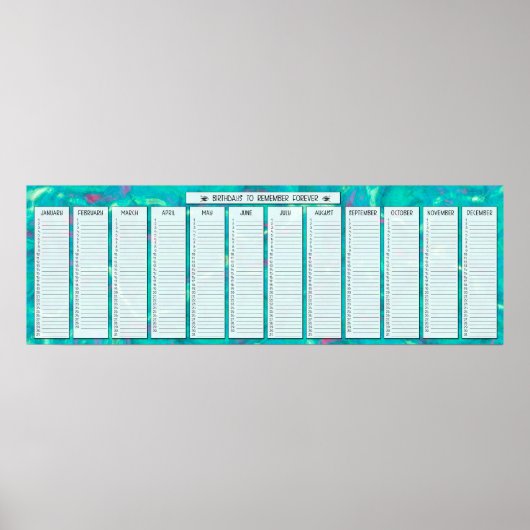 Aqua Abstract Perpetuele Verjaardagskalender Poster (Voorkant)