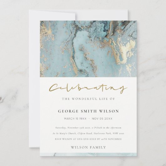 AQUA AGATE CELEBRATING MEMORIAL SERVICE INVITE BEDANKKAART (Voorkant)