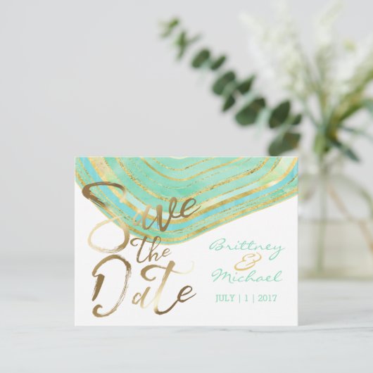 Aqua Agate Waterverf | Het Briefkaart Datum opslaa (Staand voorkant)