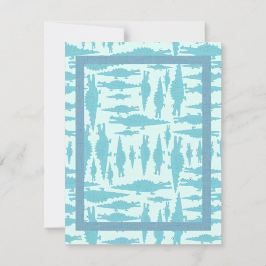 Aqua Alligator Pattern Baby Boy Shower Invitations Kaart (Achterkant)