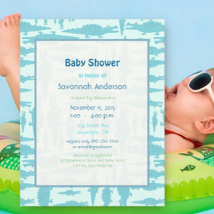 Aqua Alligator Pattern Baby Boy Shower Invitations Kaart
